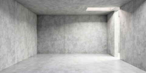 Fototapete - Empty Modern Concrete Room with Subtle Light and Architectural Details