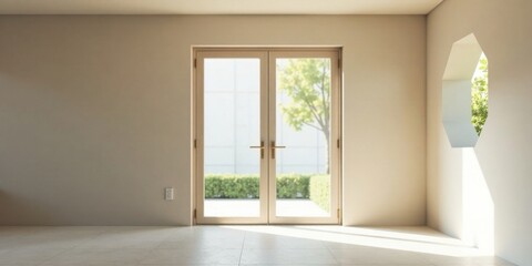 Aufkleber - Sunlit Room with French Doors and Geometric Window