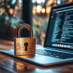 Poster - Padlock symbolizing data security on a laptop