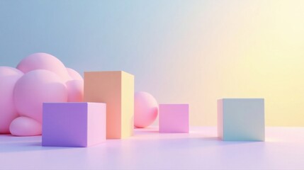 Fototapete - Pastel-Colored Geometric Shapes Arranged on a Smooth Surface in a Soft Light Setting