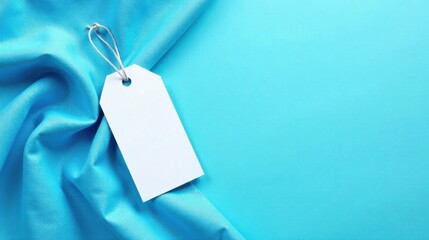 Aufkleber - Blank Tag on Soft Blue Fabric with Ample Copy Space for Promotions