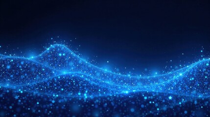Wall Mural - abstract blue sparkling wave background design featuring glimmering particles and a dark blue gradie