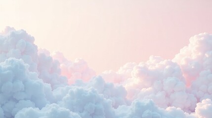 Poster - Serene Pastel Cloudscape A Dreamlike, Softly Lit Aerial View of Fluffy, White Clouds at Sunset