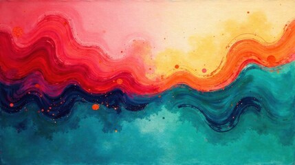 Aufkleber - Vibrant Hues of an Abstract Wave Painting, Featuring Energetic Swirls of Color and Textured Brushstrokes, Evoking a Sense of Movement and Flow