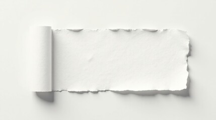 Poster - A Rolled and Torn Piece of White Paper with a Rough, Uneven Edge, Ideal for Text or Image Placement