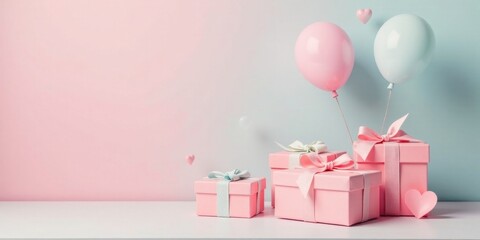 Poster - Pastel Pink Presents and Balloons Festive Scene