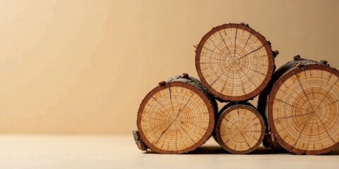 Poster - A collection of neatly stacked wood rounds showcasing natural wood grain patterns against a neutral backdrop