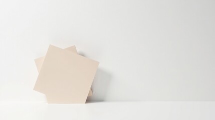 Poster - Elegant Beige Cards Leaning Against a White Wall, Minimalist Product Display for Branding and Advertisement