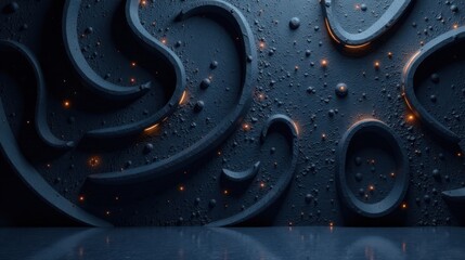 Aufkleber - Abstract Dark Grey Textured Wall with Illuminated Curves and Embedded Lights