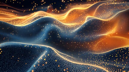Wall Mural - futuristic cybernetic patterns, futuristic shimmering particles 3d abstract background, futuristic b
