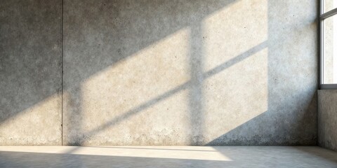 Aufkleber - Empty Room with Sunlight Streaming Through Window, Casting Shadows on Concrete Wall
