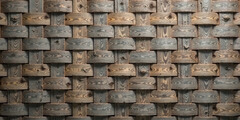 Aufkleber - Intricate Woven Wood Panel A Detailed Textured Background of Intertwined Wooden Strips Showing Natural Grain and Color Variations