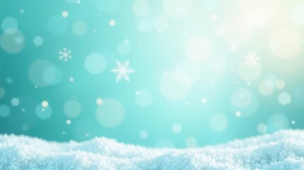 Aufkleber - Serene Winter Scene Sparkling Snowdrift Against a Soft Teal Background with Delicate Falling Snowflakes