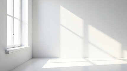 Fototapete - Bright Sunlight Illuminates an Empty Room with a Single Window and White Walls, Creating a Serene and Minimalist Atmosphere