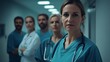 © Marius - Portrait of a Medical Team in Hospital Environment Featuring a Confident Female Doctor in Scrubs