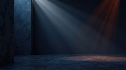 Poster - Moody Interior with Dual Light Source Illuminating Empty Concrete Floor