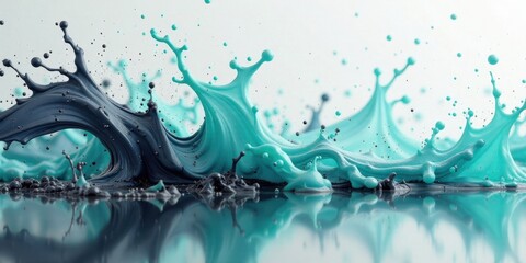 Leinwandbilder - Dynamic Teal and Dark Fluid Collision An Abstract Study of Evolving Shapes and Textured Surfaces