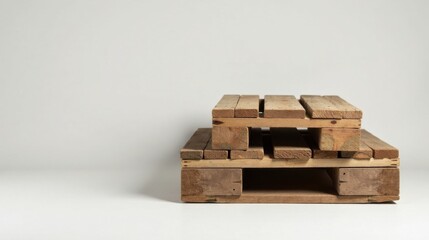 Poster - Rustic Wooden Pallets Stacked Against a Simple Background, Ideal for Product Display or Creative Projects