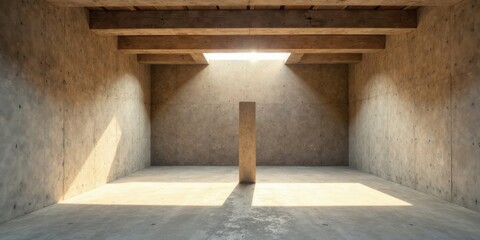 Aufkleber - Sunlit Minimalist Concrete Room with Central Column