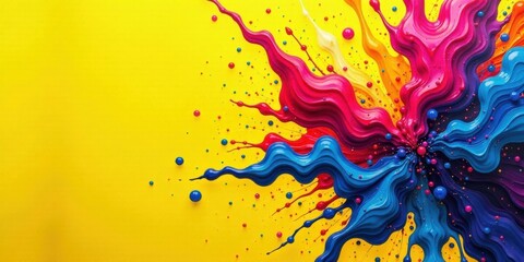 Leinwandbilder - Vibrant Color Explosion A Symphony of Hues and Dynamic Splashes on a Sunny Yellow Background