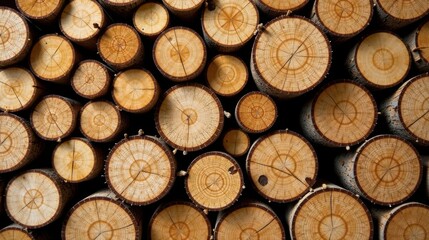 Aufkleber - Stack of Wooden Logs, Showing Detailed Rings and Texture, Natural Background for Design Projects