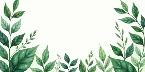 Aufkleber - Serene Watercolor Greenery Frame for Elegant Designs and Invitations Featuring Lush Foliage and Delicate Branches Perfect for Wedding Stationery or Botanical Projects