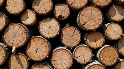 Aufkleber - A Stack of Circularly Sawn Logs, Showing Detailed Annual Rings and Bark Texture