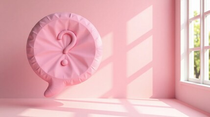 Aufkleber - Pink Question Mark in a Sunlit Room, a Soft Pastel Scene for Inquiry and Wonder