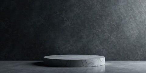 Poster - A Circular Stone Pedestal Against a Dark Textured Wall, Ideal for Product Displays and Minimalist Designs