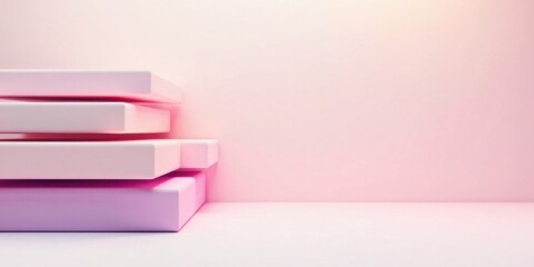 Poster - Pastel Pink Cuboid Stack Against a Soft Background A Minimalist Product Display Scene