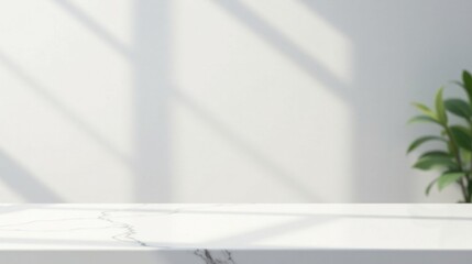 Fototapete - Serene Minimalist Marble Tabletop Display with Subtle Light and Shadow Patterns, Ideal for Product Presentation or Mockup Designs