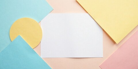 Poster - Blank sheet of paper on pastel colored background with geometric shapes for design mockup