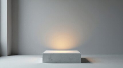 Aufkleber - Simple Minimalist Concrete Display Platform with Subtle Warm Lighting in a Modern Room