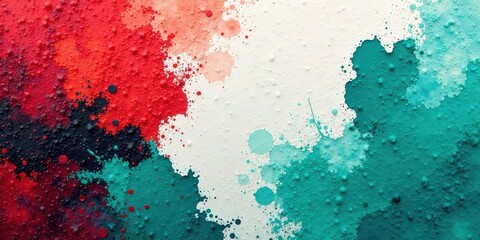 Leinwandbilder - Abstract Textured Paint Splatter Design Featuring Vivid Hues of Red, Teal, and Black Against a Neutral Background