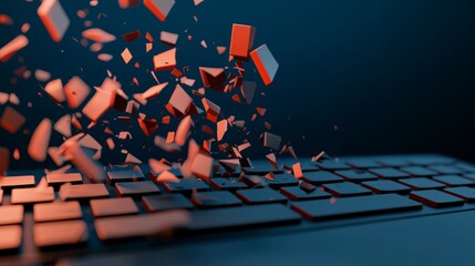 Keyboard fragments exploding in digital space.