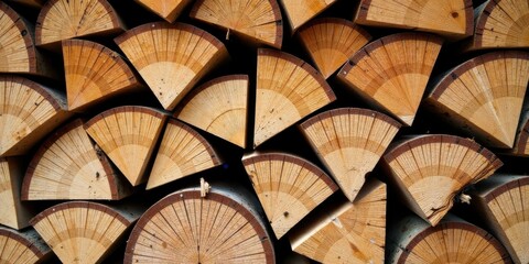 Aufkleber - A Stack of Radially Cut Firewood Logs, Showing the Detailed Grain and Natural Wood Texture, Arranged in an Overlapping Pattern, Creating a Visually Appealing and Texturally Rich Image