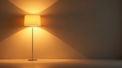 Aufkleber - Warm Illumination Casts a Gentle Glow on a Simple Floor Lamp in a Room with Muted Walls