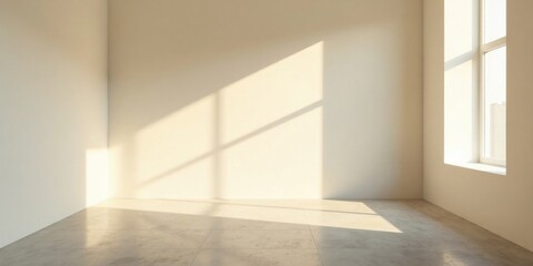 Aufkleber - Empty Room with Sunlight Streaming Through a Window, Illuminating a Pale Beige Wall and Light-Colored Floor