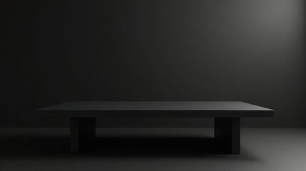 Fototapete - A Dark, Minimalist Tabletop Display in a Dimly Lit Room, Ideal for Product Presentation or Abstract Photography