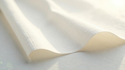 Aufkleber - Soft, Cream-Colored Fabric Draped in Gentle Waves, Showing Subtle Textural Details and a Play of Light and Shadow