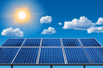 Poster - A vector-style minimalist design of a solar panel with the sun shining above