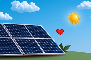 Poster - A vector-style minimalist design of a solar panel with the sun shining above