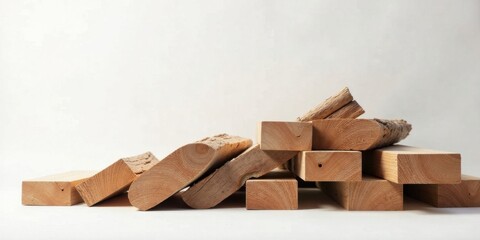 Aufkleber - A Collection of Rustic and Planed Lumber Pieces, Stacked for Construction or Craft Projects