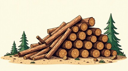 Aufkleber - A Rustic Pile of Logs Resting in a Clearing Near Evergreen Trees