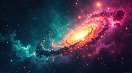 Wall Mural - a vibrant cosmic swirl, nebulae glowing with intense energy, astral dust and celestial bodies formin