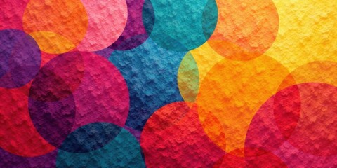 Poster - Vibrant Abstract Composition Featuring Overlapping Circles on a Textured Background with a Spectrum of Bold Hues