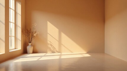 Aufkleber - Serene Minimalist Room Interior Design Featuring Sunlight and Dried Floral Arrangement in a White Vase