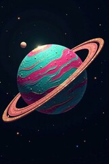 Wall Mural - a vibrant cosmic body with a swirling, multicolored surface and a majestic ring system, adorned with