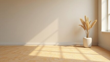 Poster - Sunlit Room Interior Design with Dried Pampas Grass in a Minimalist Ceramic Pot