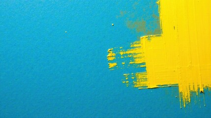 Poster - Abstract Blue and Yellow Paint Texture Bold Strokes and Drips on Canvas